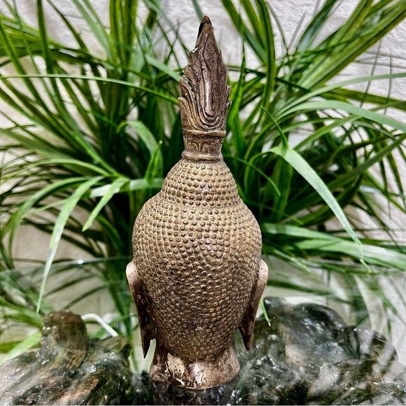 Silver Buddha Head Sculpture - Metal 7” Tall - Picture 5 of 10